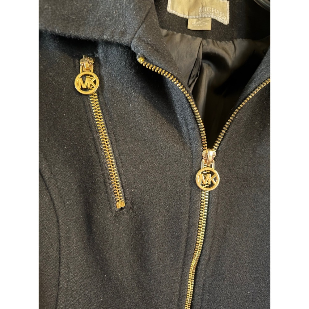 MICHAEL KORS Womans Wool Blend‎ Pea Coat Jacket Size 6 Gold Zip Black - Picture 5 of 10